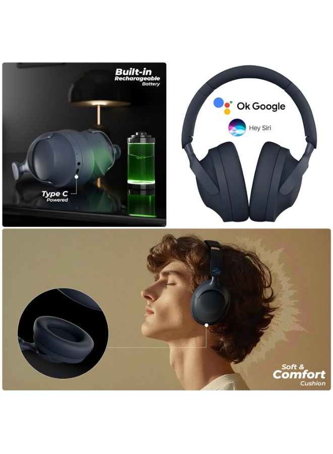 ZEBRONICS Silencio 111,Over Ear Wireless Headphone,Hybrid ANC (50dB),55*Hrs Backup,Transparency Mode,40mm Titanium Drivers,3 EQ Modes,ENC,Gaming Mode,Dual Pairing,Rapid Charge,Bluetooth v5.4 (Blue) - Image 5